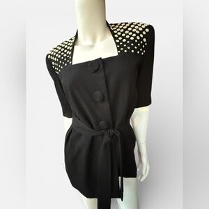 Vintage short sleeve black button up beaded top size 6